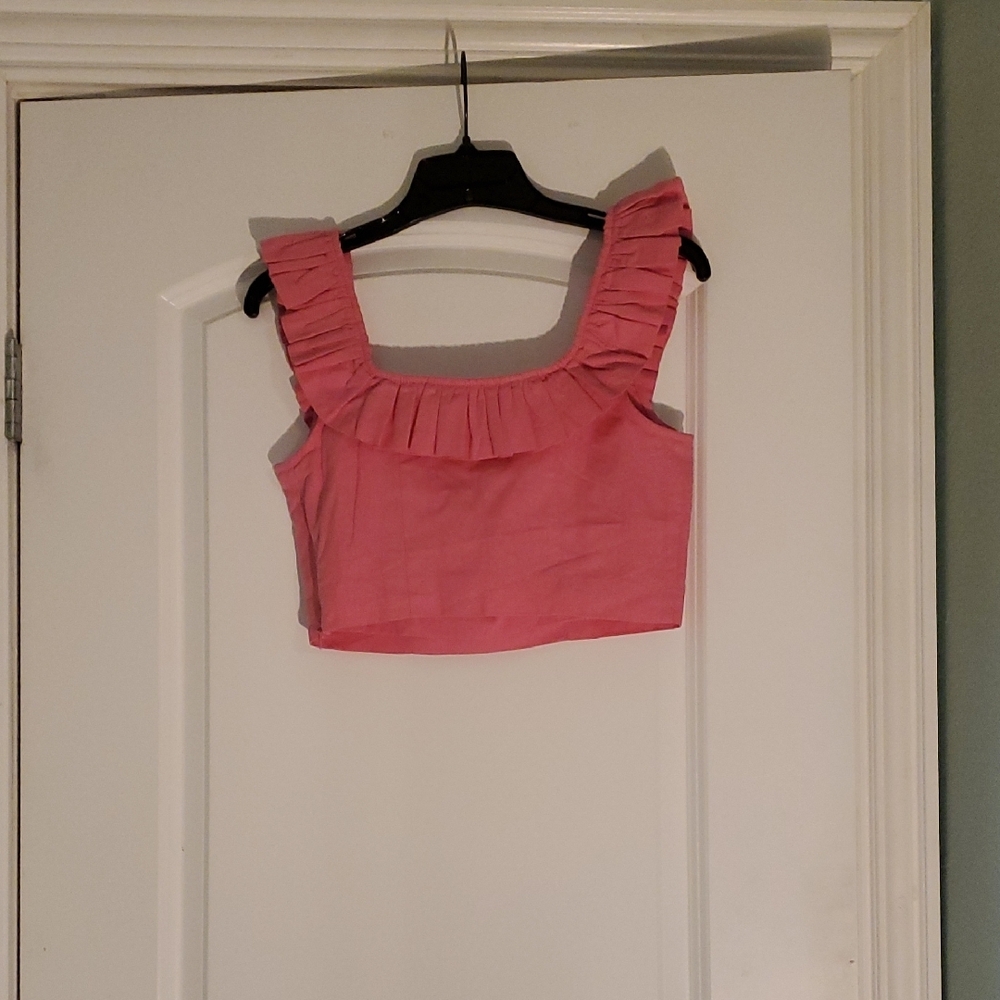 Express Pink Ruffle-Trim Cropped Top - Picture 2 of 4